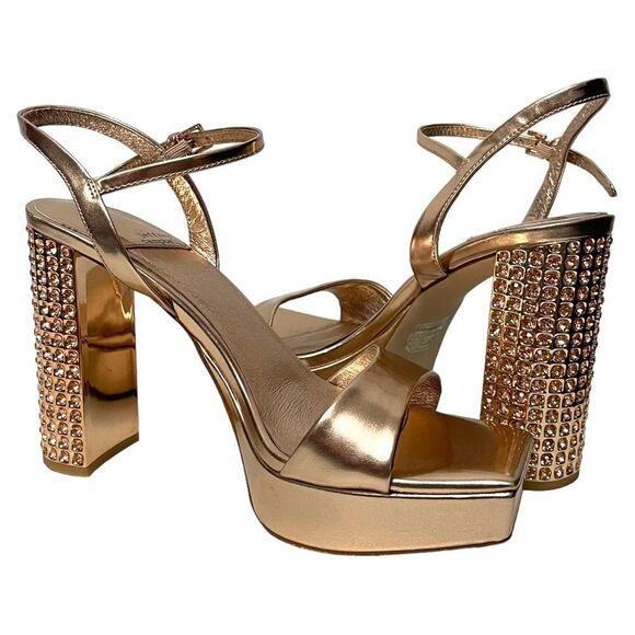 JEFFREY CAMPBELL Dias Platform Rose Gold Embellished Jeweled Heel Sandals - Picture 1 of 13